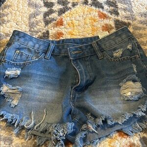 Distressed Denim Blue Shorts